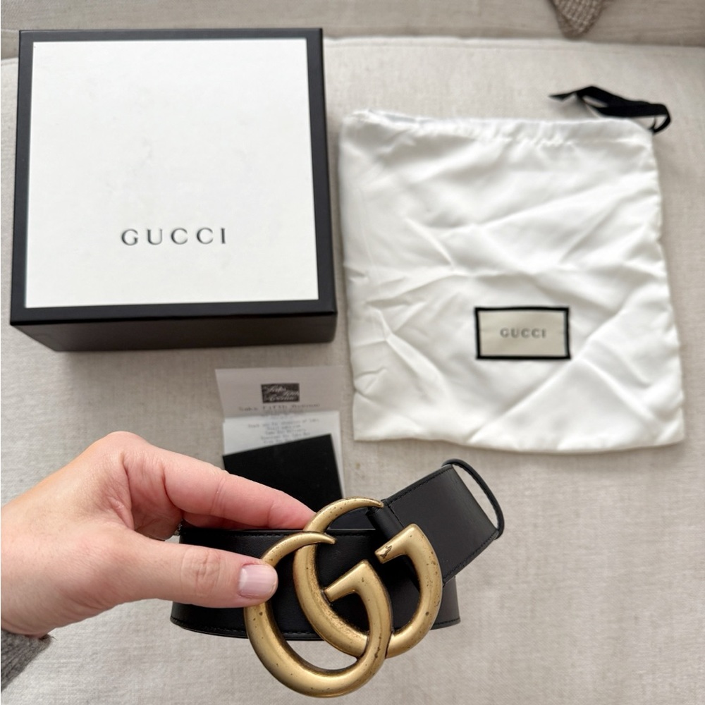 Classic Black Gucci Marmont Wide Belt with GG buckle. W/orig box and dust bag.